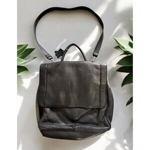 VTG Croft & Barrow Black Leather Messenger Top Handle Bag Purse Pebbled leather